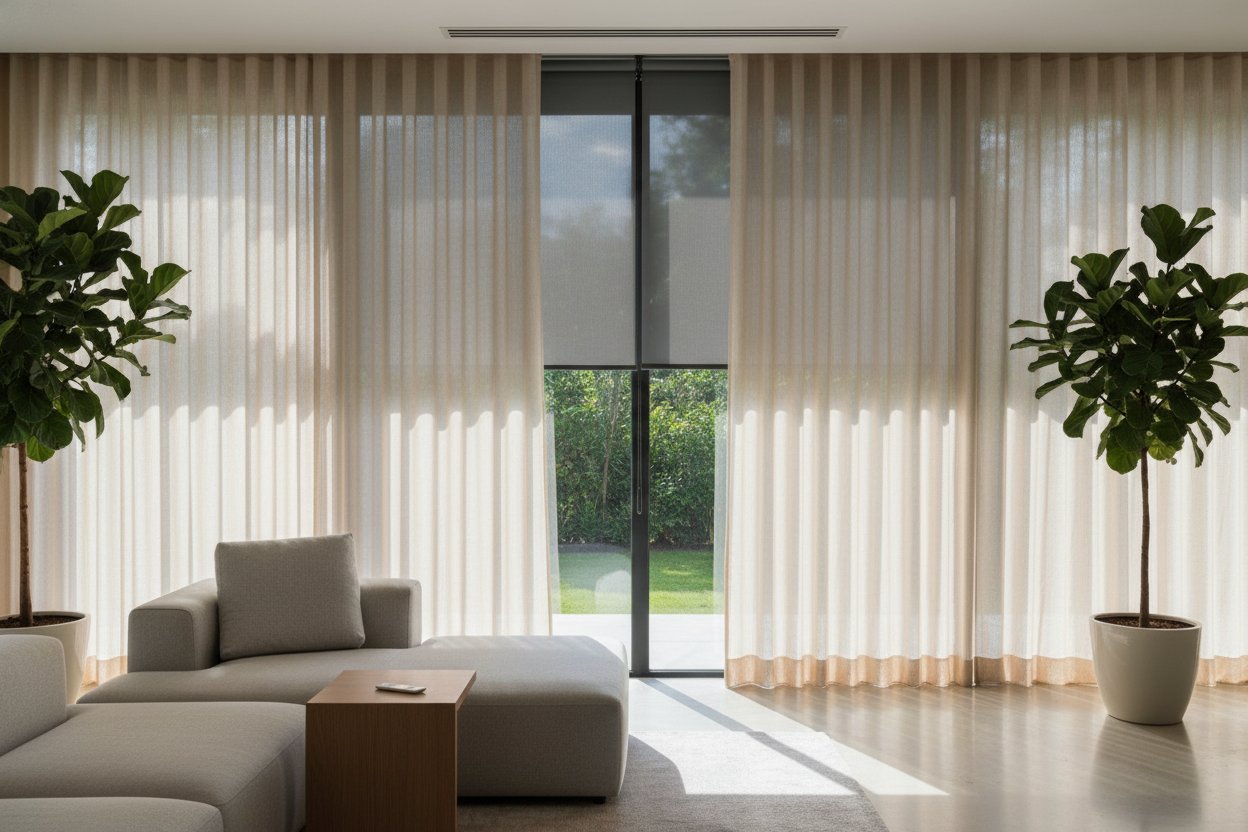 I Hid Blackout Roller Shades Motorized Behind My Sheer Linen Drapes