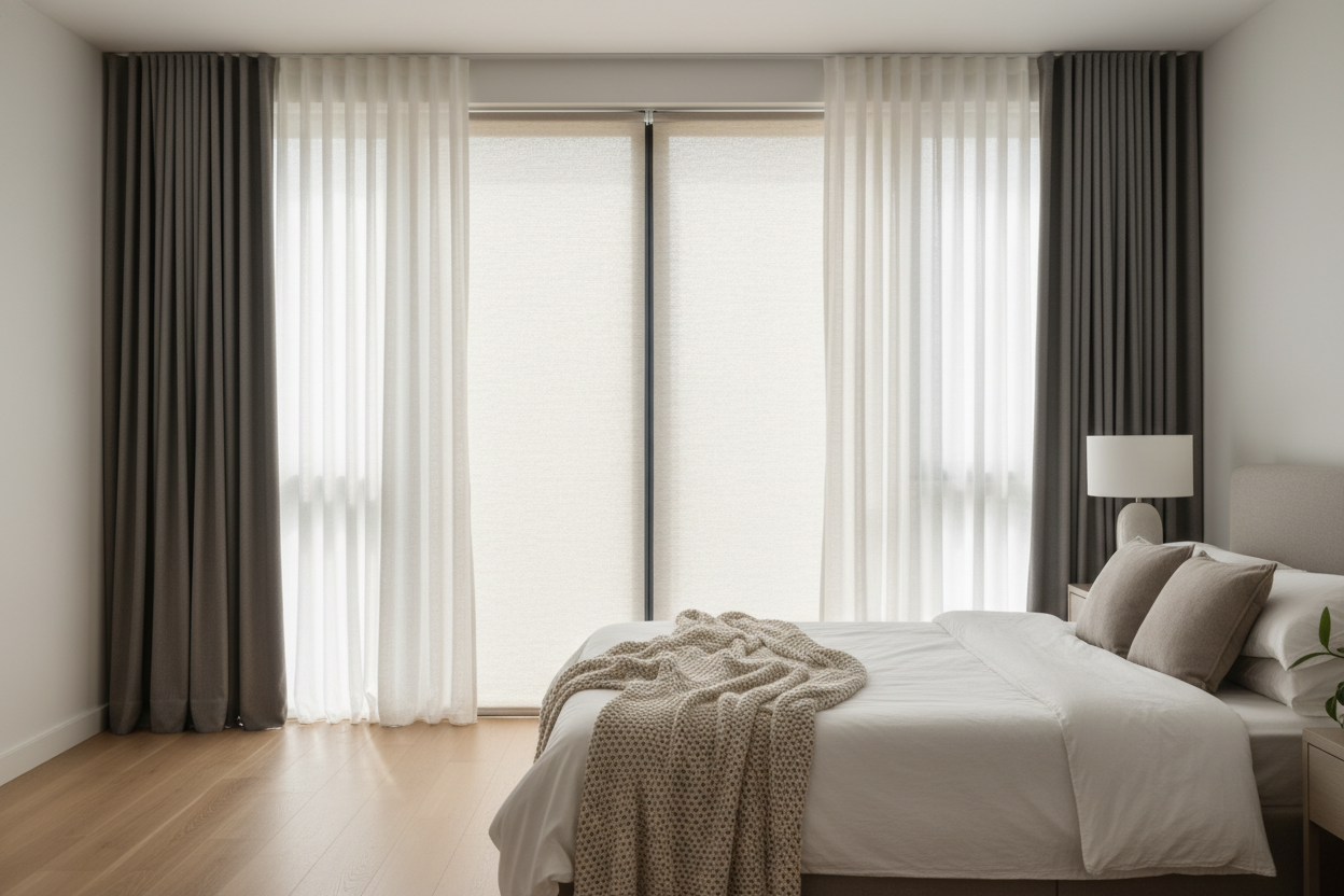 Why I Always Layer Roll Up Window Shades Behind Linen Drapes