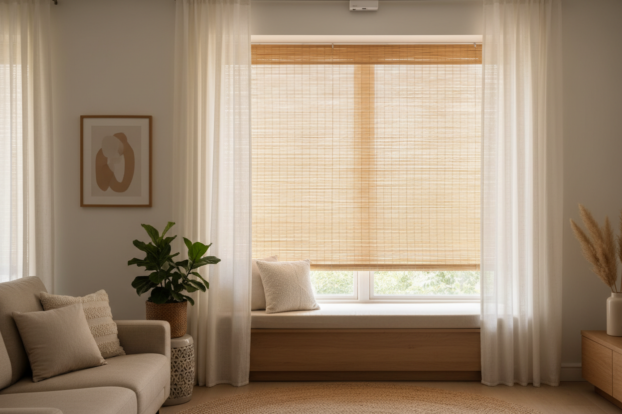 I Covered My Ugly View With $40 Bamboo Roll Up Windows