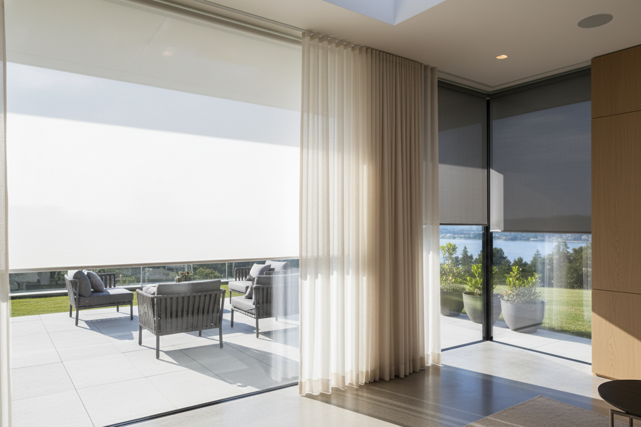 Why a White Outdoor Rolling Shade Actually Ruins Your View