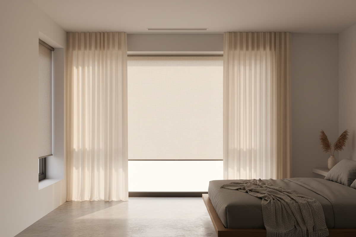 I Hid My Clunky Roller Shade Rod Behind Drapes (And You Should Too)