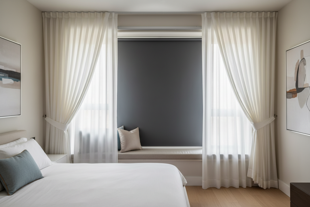 How to Hide Blackout Pulldown Shades Behind Your Good Curtains