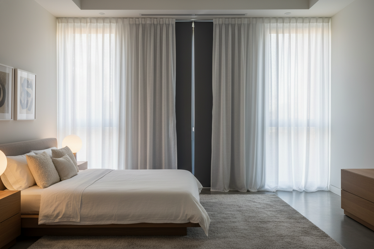The Secret to Pairing Airy Linen Sheers With Pitch-Black Slumber Shades