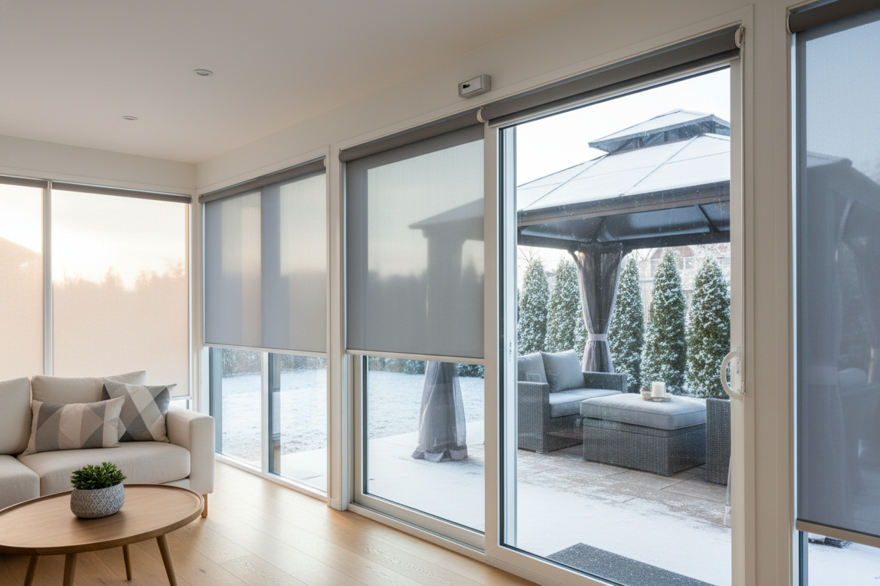 My All-Weather Exterior PVC Roll-Up Sun Shade Saved My Winter Patio