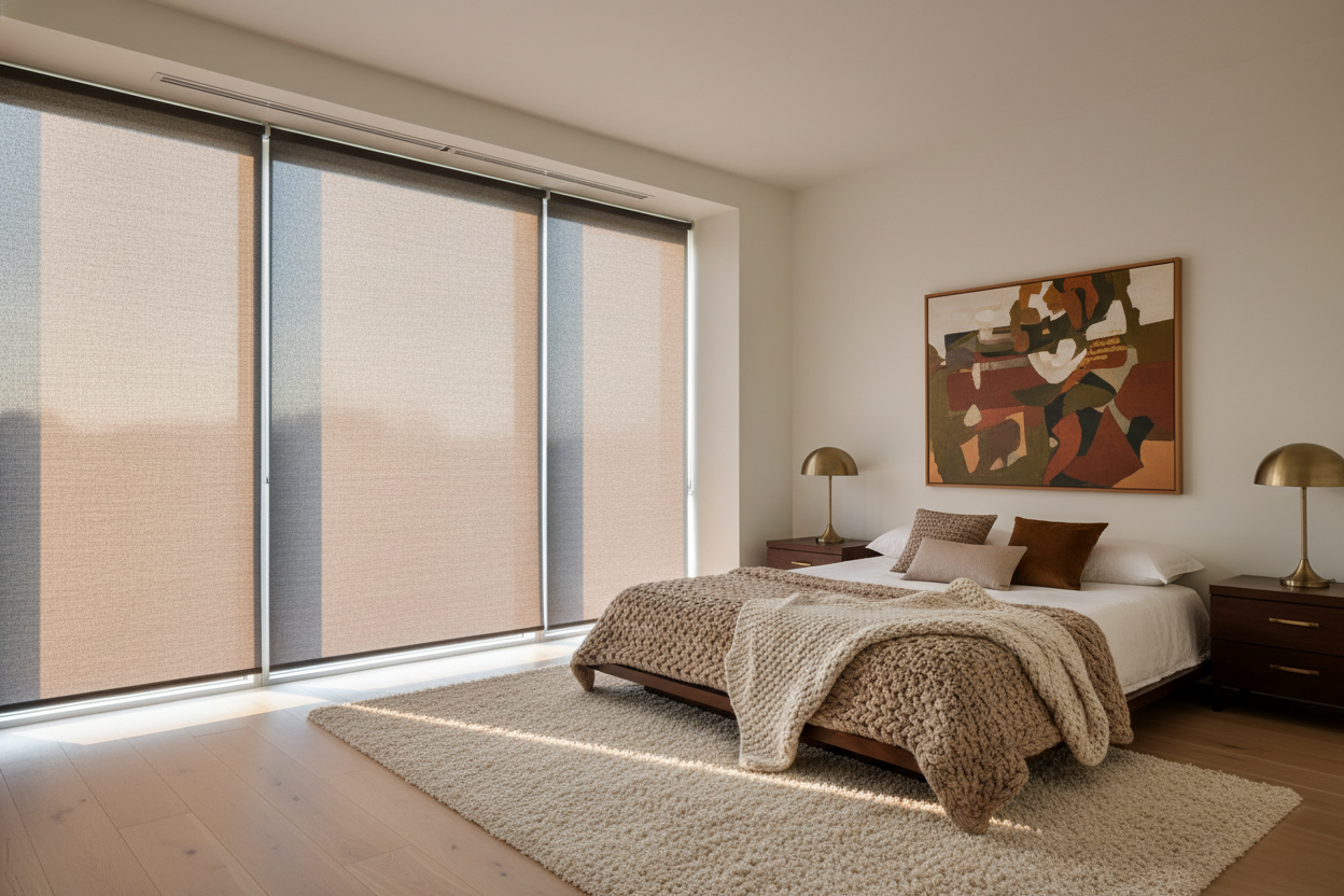 The Trick to Making Roller Shades Gray Look Warm Instead of Sterile