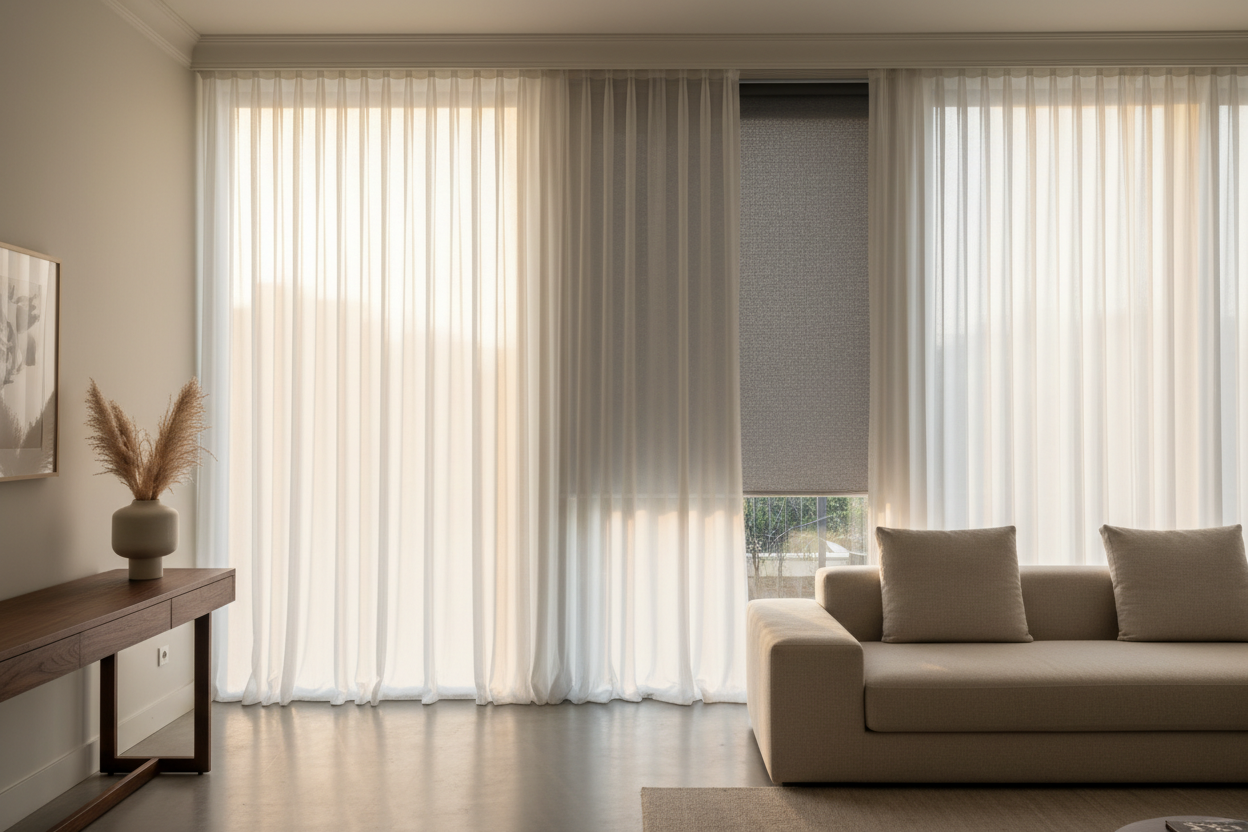 How I Make a Sheer Curtain With Roller Blind Look Like a Boutique Hotel
