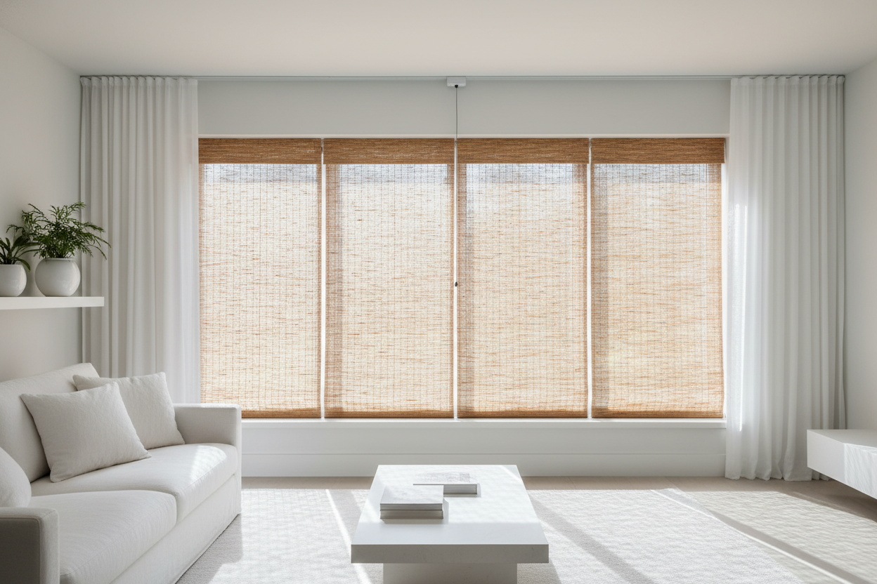 Why Your All-White Room Desperately Needs a Bamboo Roman Shade