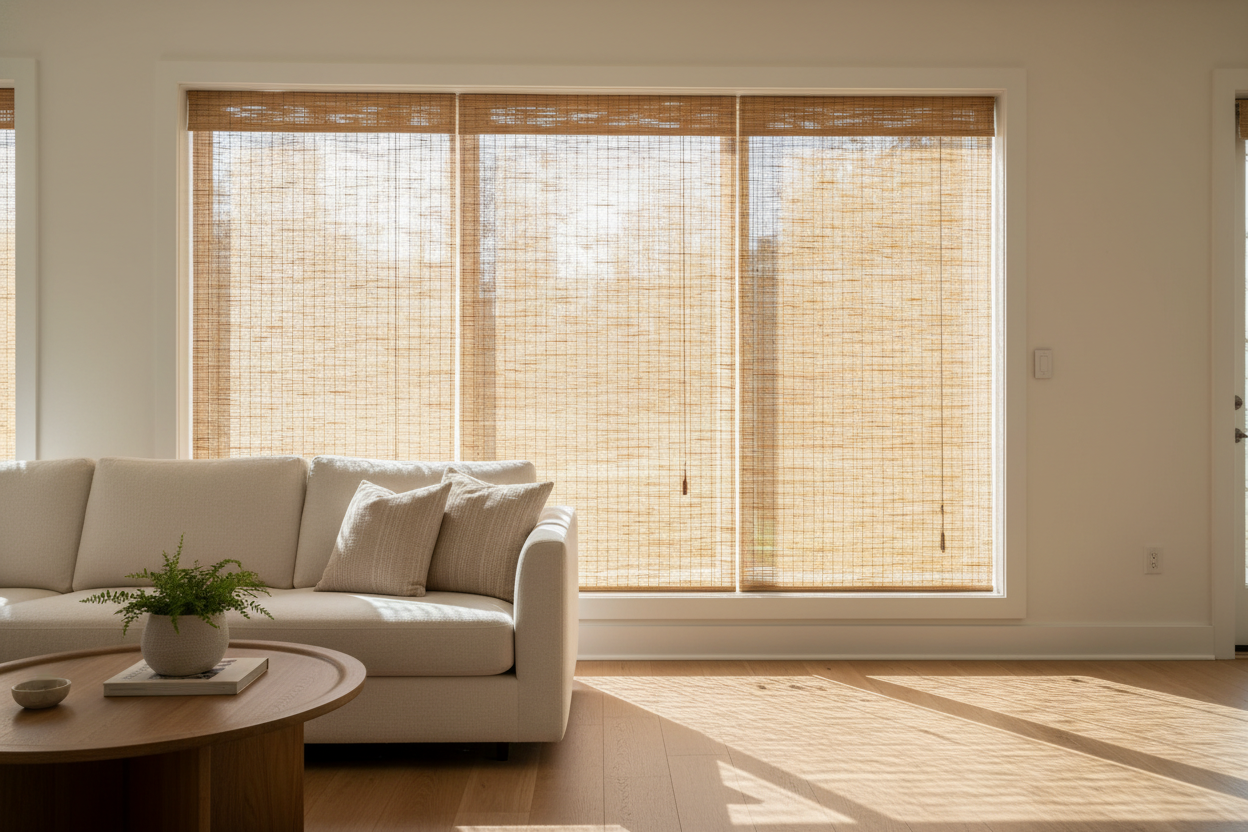 I Always Hide Ugly Window Trim With Outside Mount Bamboo Shades
