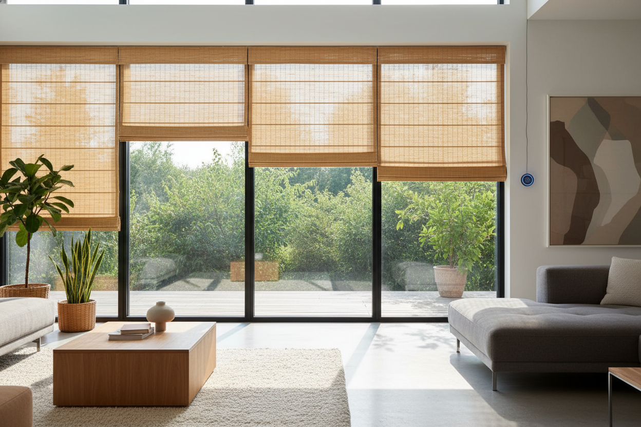 Your Dark Blinds Are Aging the Room—Try Light Bamboo Roman Shades