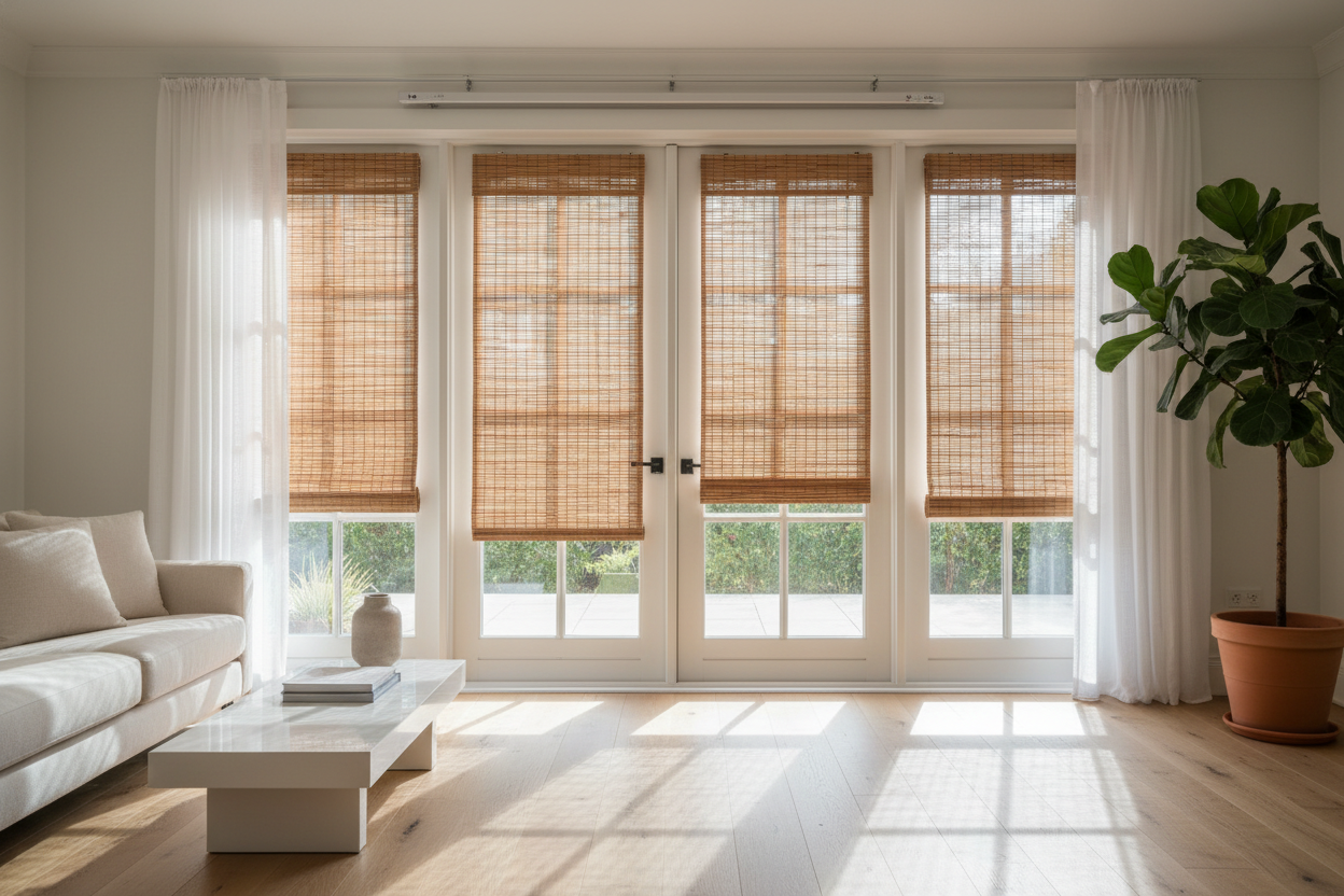 I Fixed My Clanking French Doors With 24-Inch Bamboo Shades