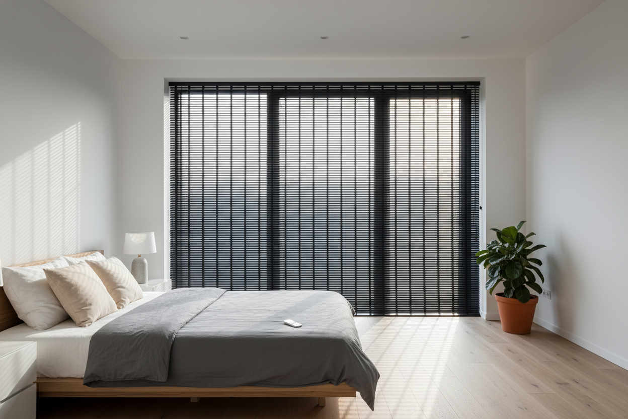 Your White Walls Desperately Need Black Bamboo Blinds