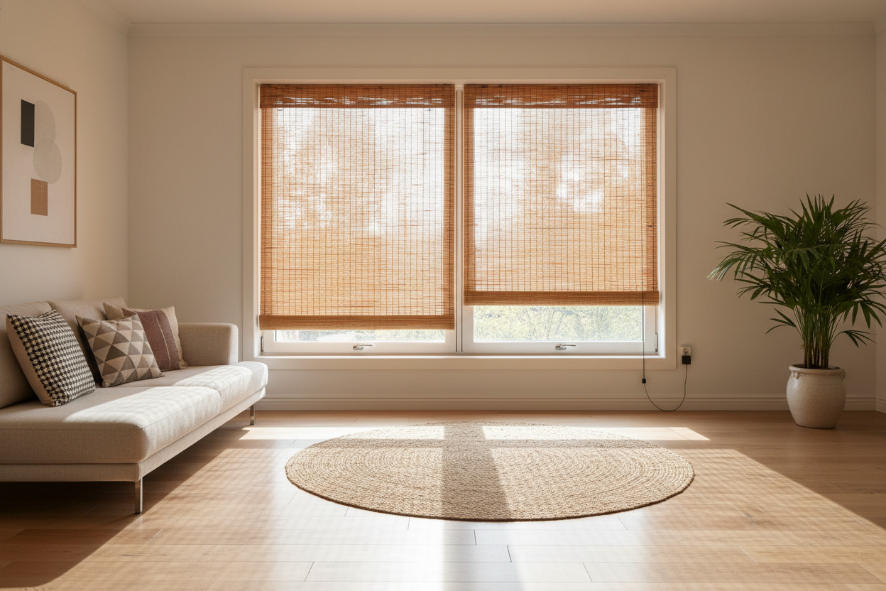 Your Double Windows Look Cluttered (Try 72-Inch Wide Bamboo Blinds)