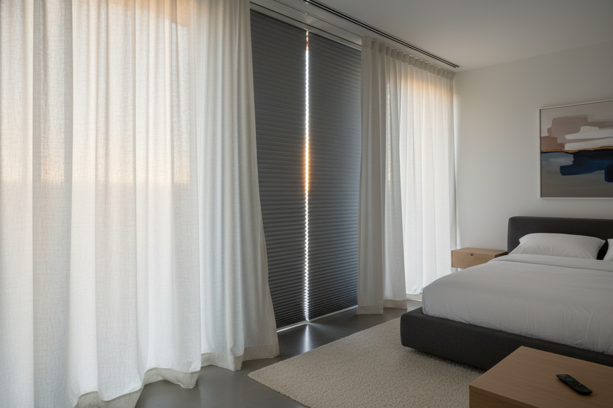 I Hid Blackout Cellular Blinds Behind Linen Drapes (And Saved My Sleep)