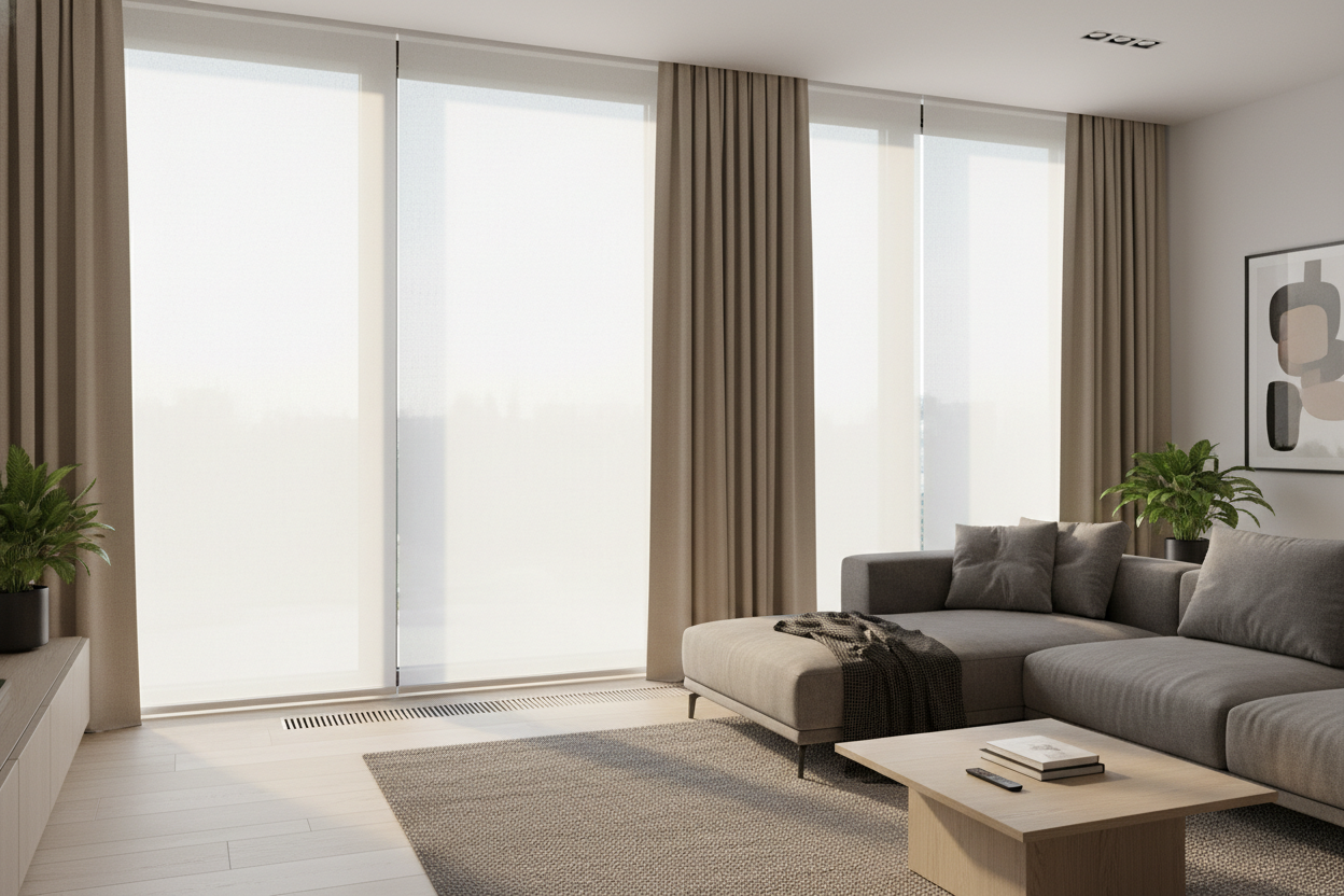 I Put Mesh Window Shades in My Living Room (And Fixed the Office Vibe)