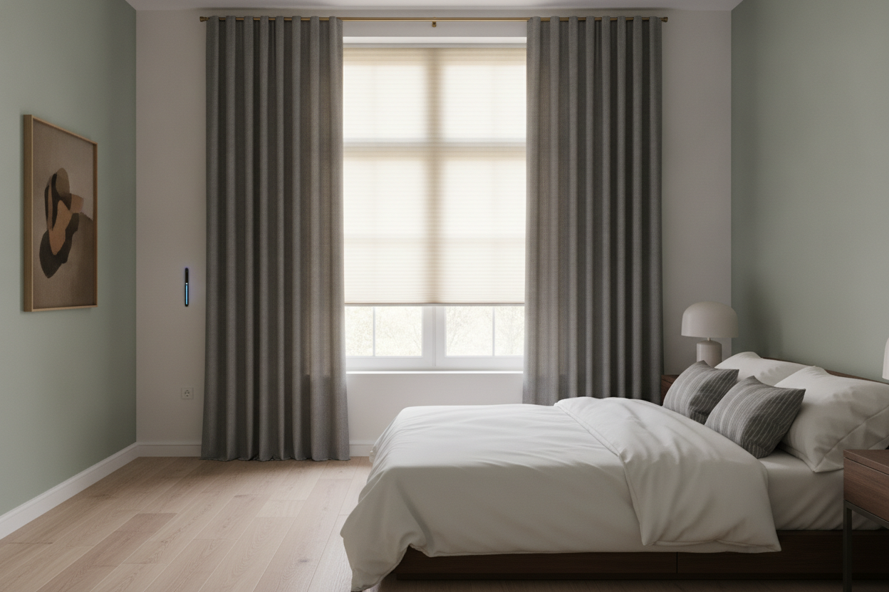 Why I Now Hide Automatic Cellular Shades Behind All My Custom Drapes