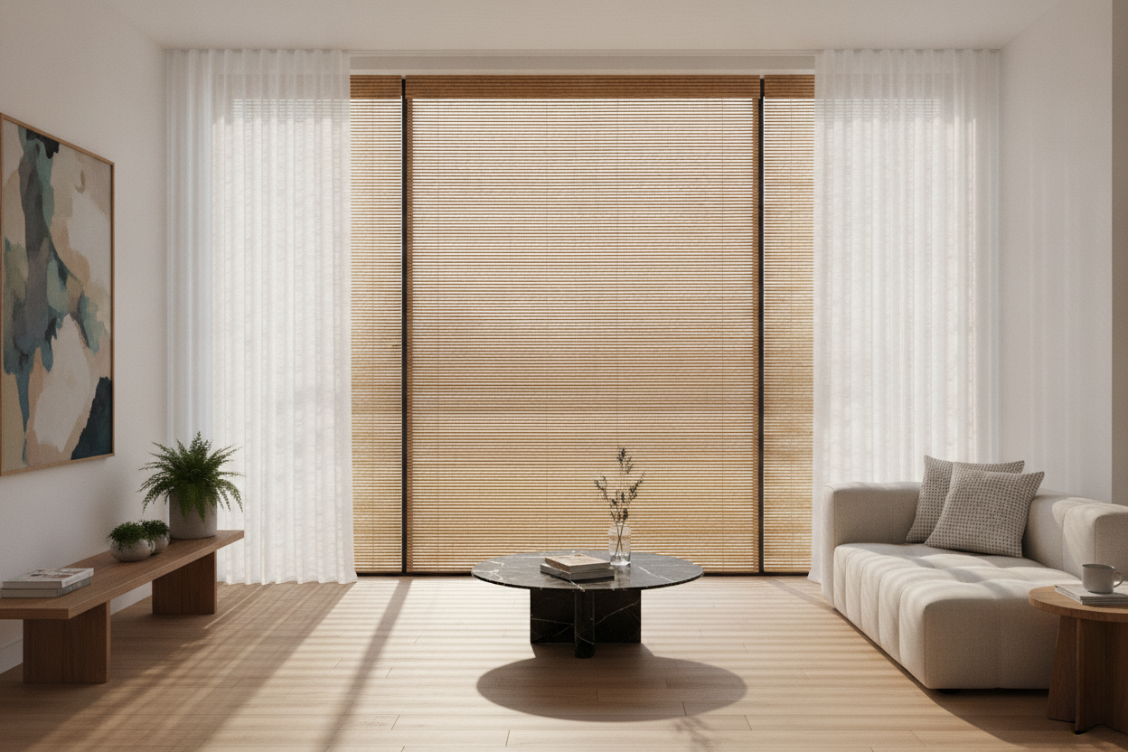 My Woven Woods Were Always Crooked Until I Got Motorized Bamboo Shades