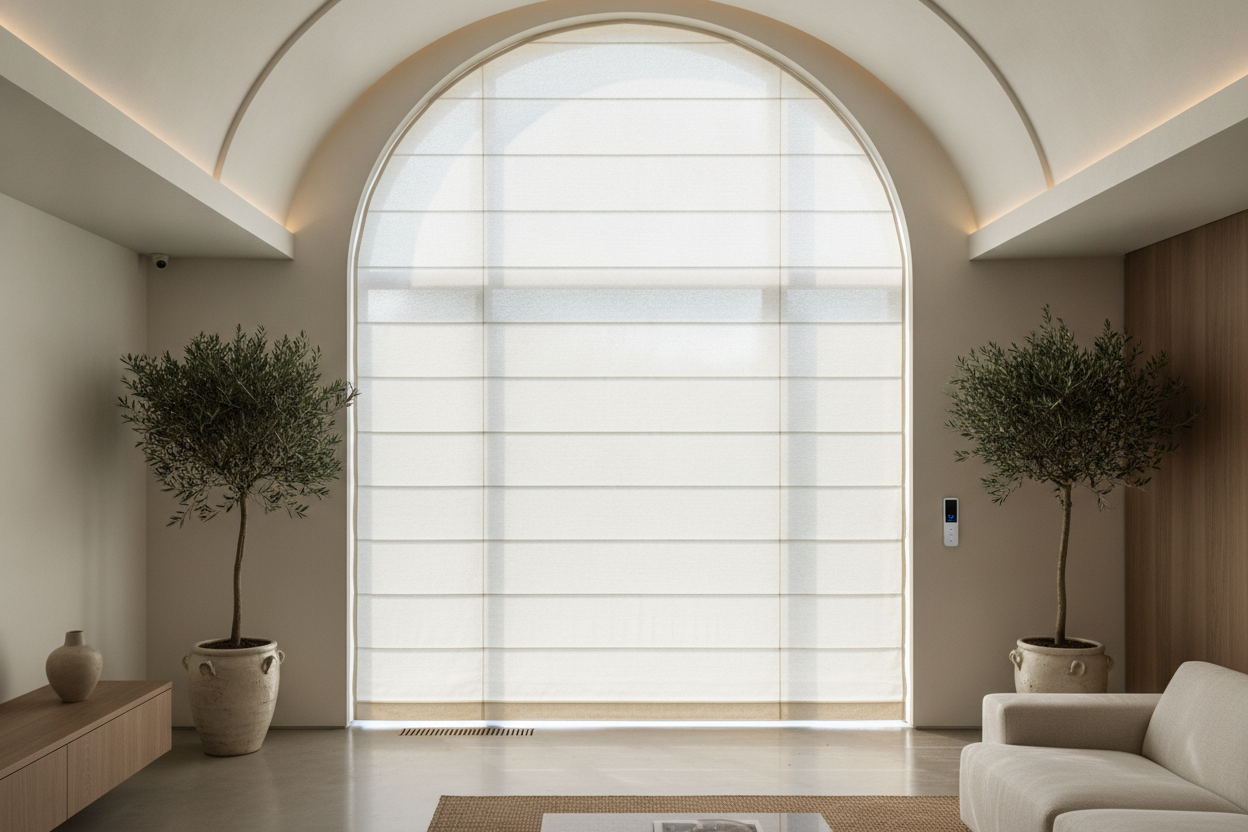 Stop Stuffing Paper Fans in Your Windows: Try Motorized Arch Blinds