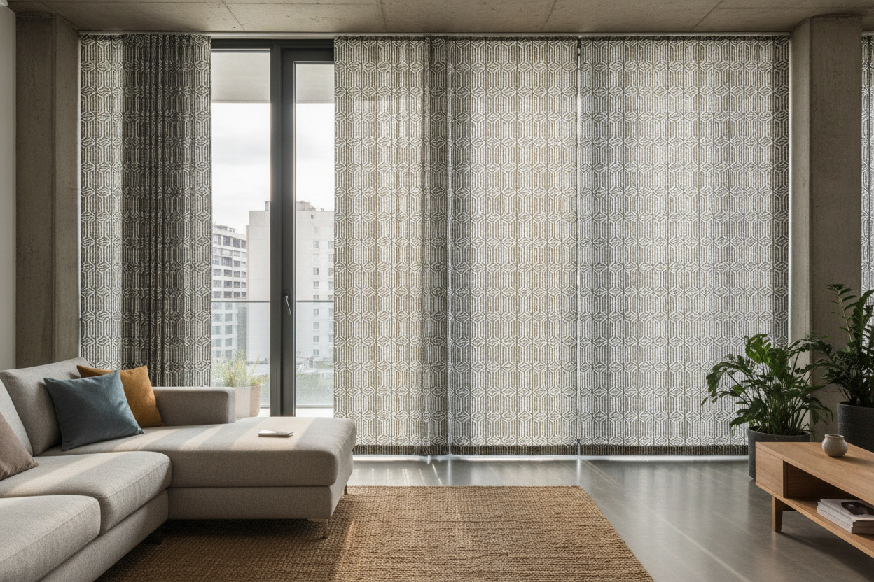 I Used Patterned Vertical Blinds to Fake a Wallpapered Accent Wall