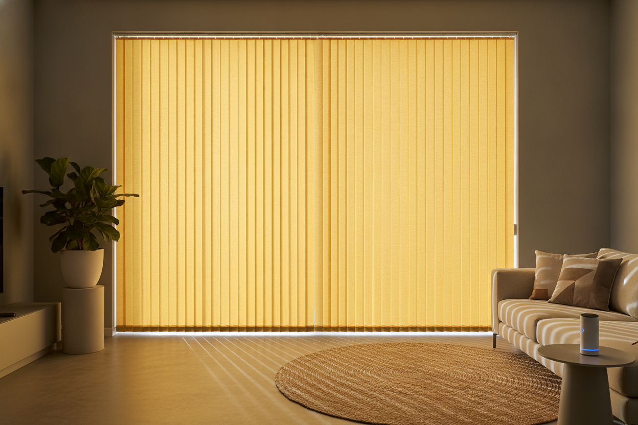 I Faked Golden Hour in a Dark Room With Yellow Vertical Blinds