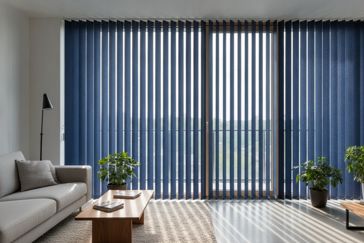 I Swapped White for Blue Vertical Blinds and My Slider Looks Custom