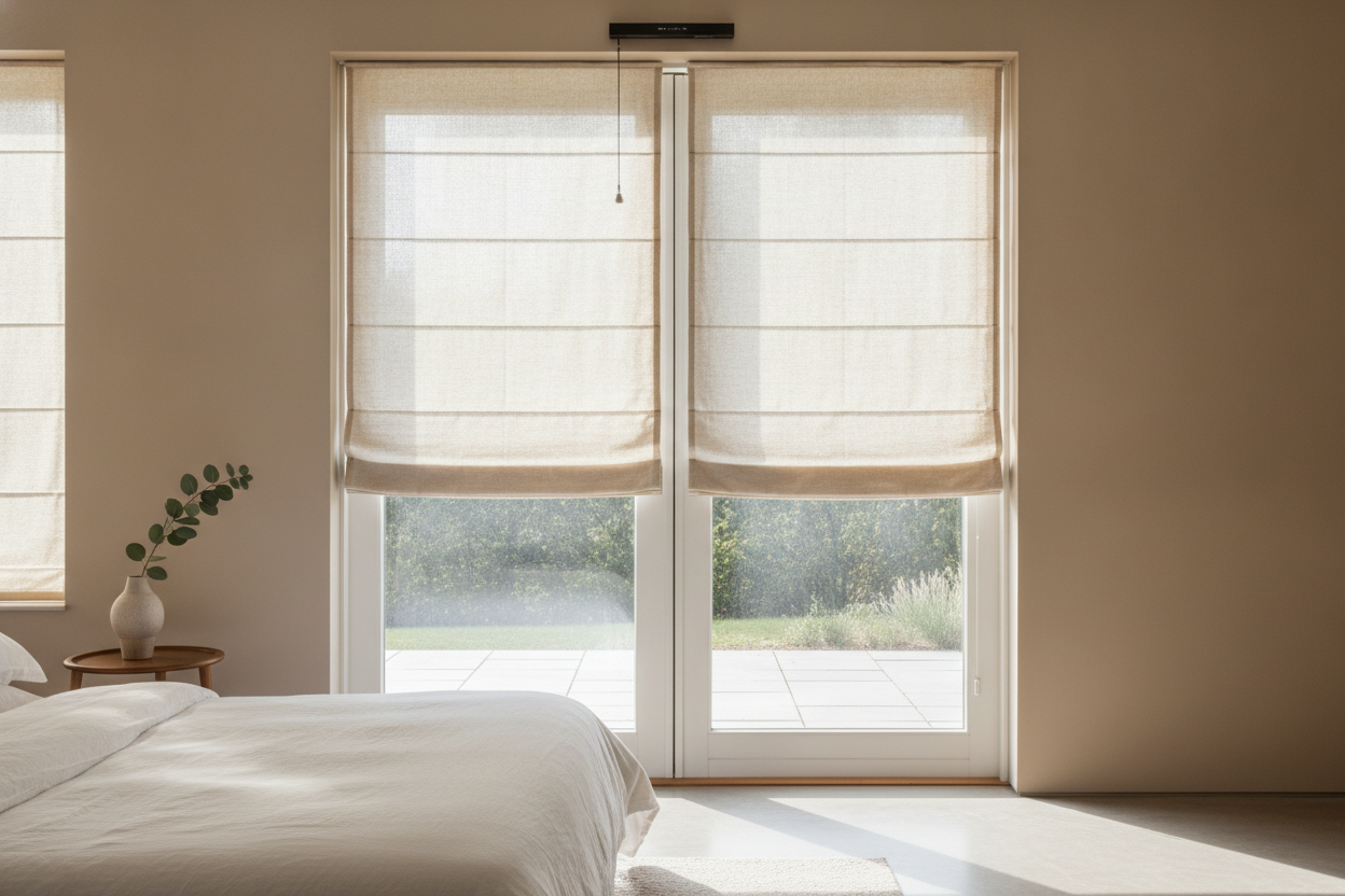 Why I Swapped My Annoying French Door Drapes for a Door Roman Shade