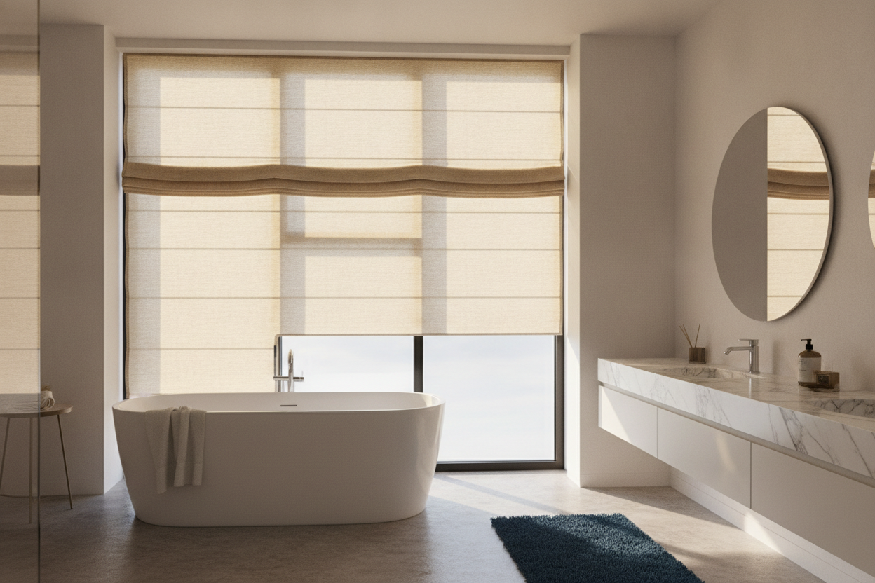 I Swapped Frosted Window Film for Bottom Up Roman Shades