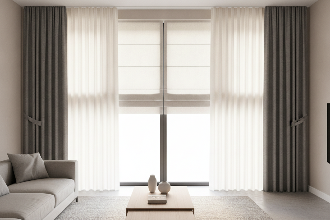The 3 Rules for Layering Roman Shade Curtains Without Adding Bulk