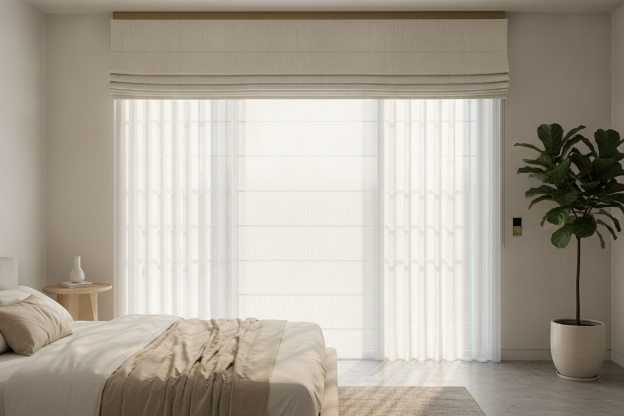 Why I Pair a Roman Shade and Valance to Hide Ugly Hardware