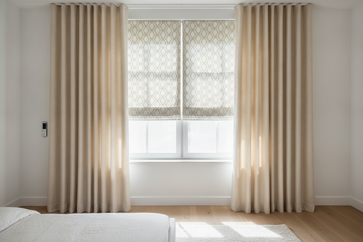 How to Style Roman Shades and Curtains Together (Without the Bulk)