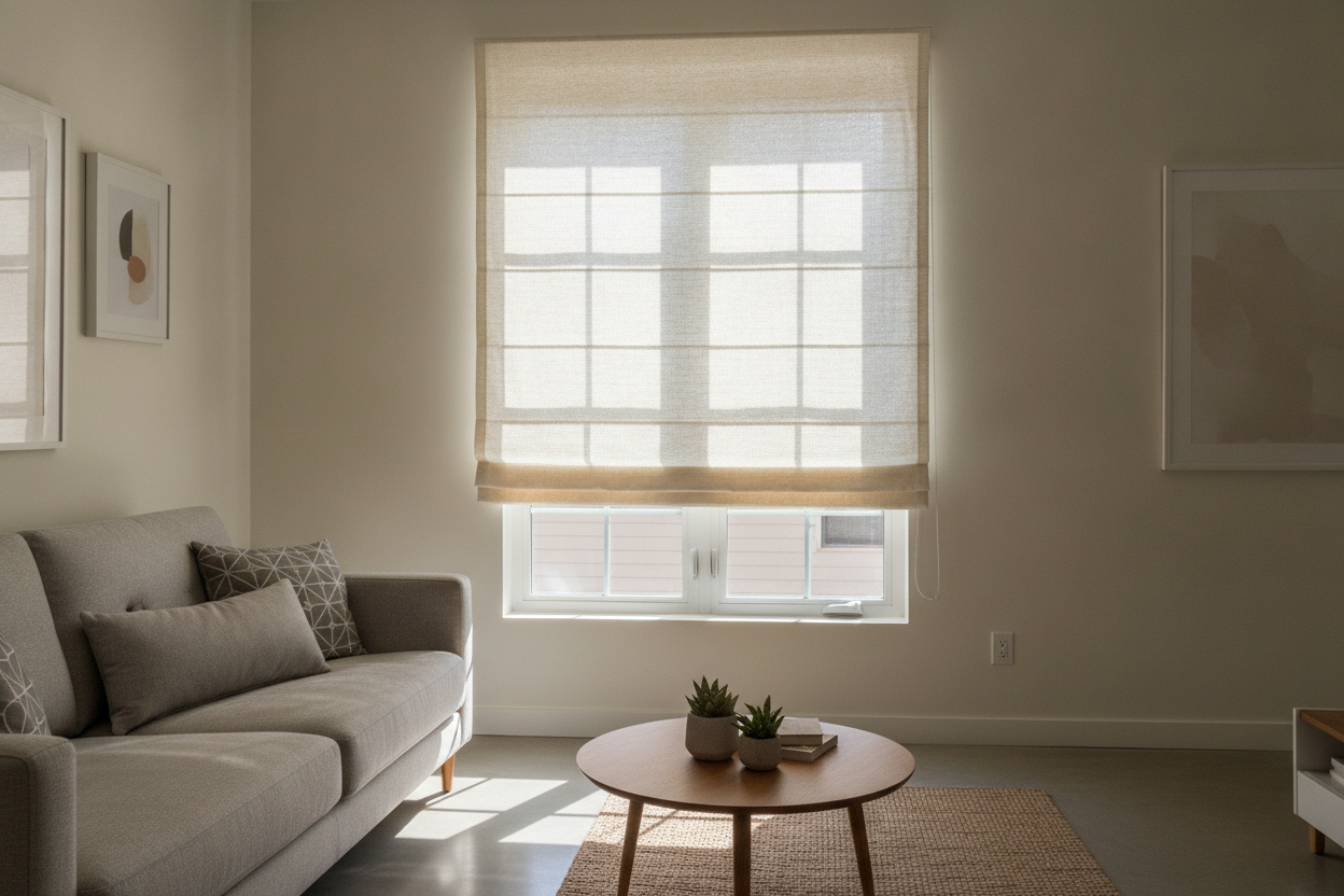 I Faked Wider Windows By Outside Mounting a 27" Roman Shade