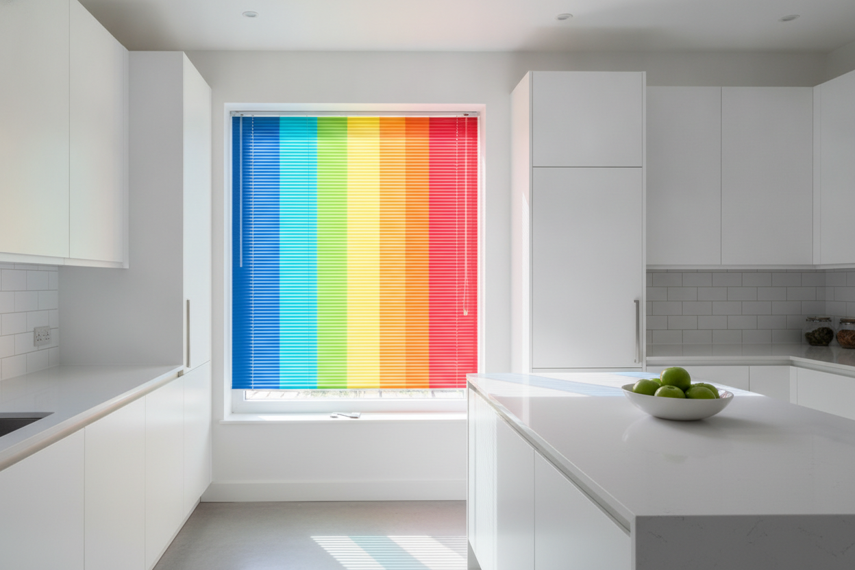 Why I Put Colorful Mini Blinds in My All-White Kitchen