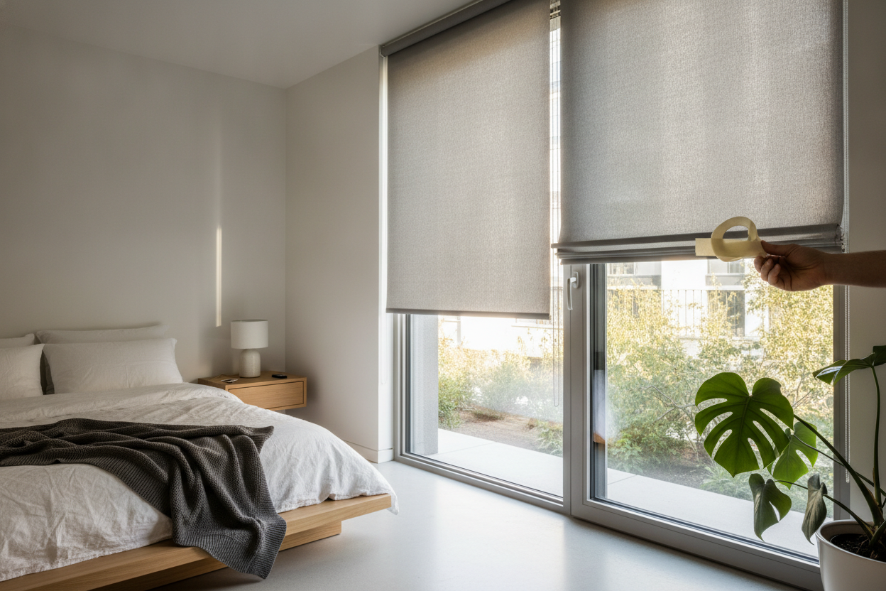 The Masking Tape Trick for How to Fix a Roller Shade That Rolls Crooked