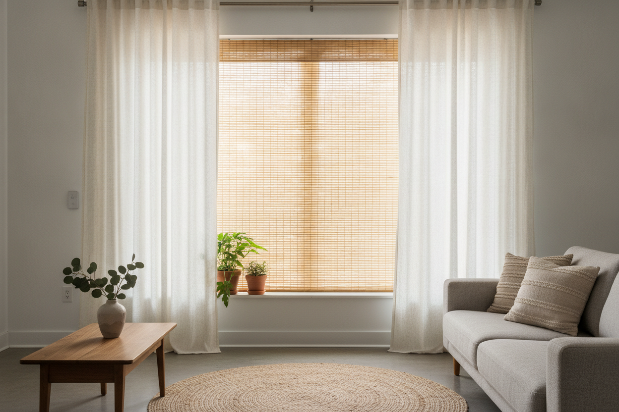 Why I Layer Drapes Over a Cheap Radiance Bamboo Shade Every Time