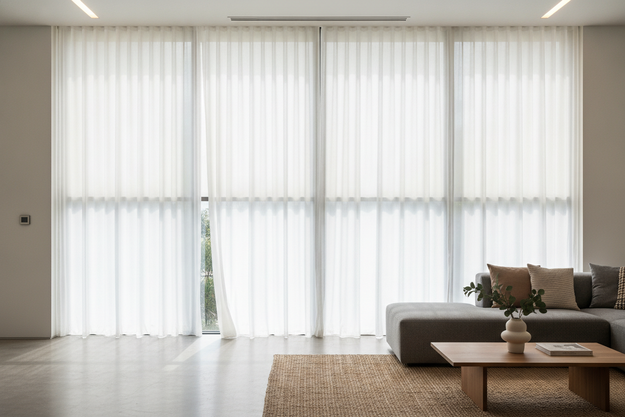 I Softened My Stiff Windows By Layering Blinds and Sheer Curtain Panels
