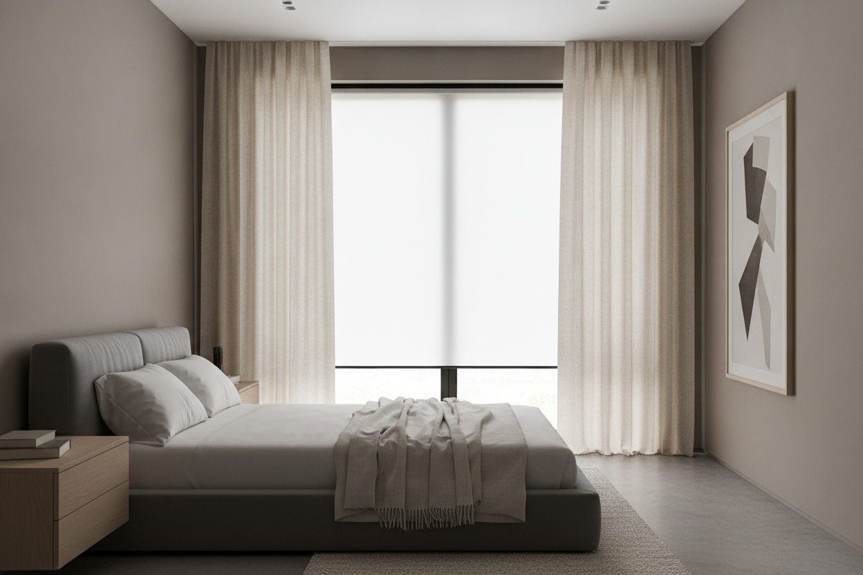 The Case for Pairing Unlined Linen Drapes With a White Blackout Blind