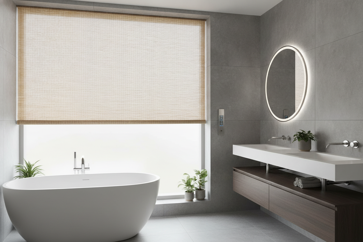 My Bathroom Blinds Kept Warping Until I Found Faux Bamboo Roller Shades