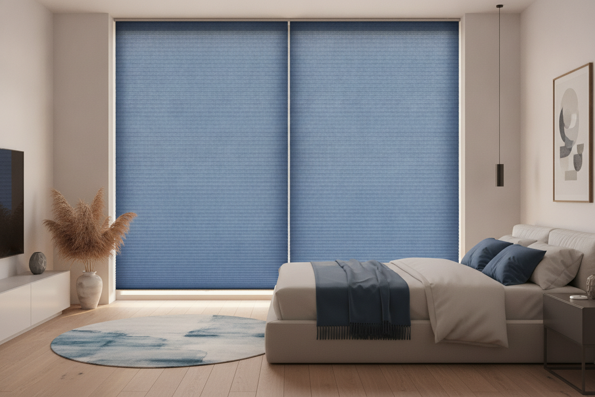 I Swapped White for Blue Cellular Blinds and the Room Finally Clicked