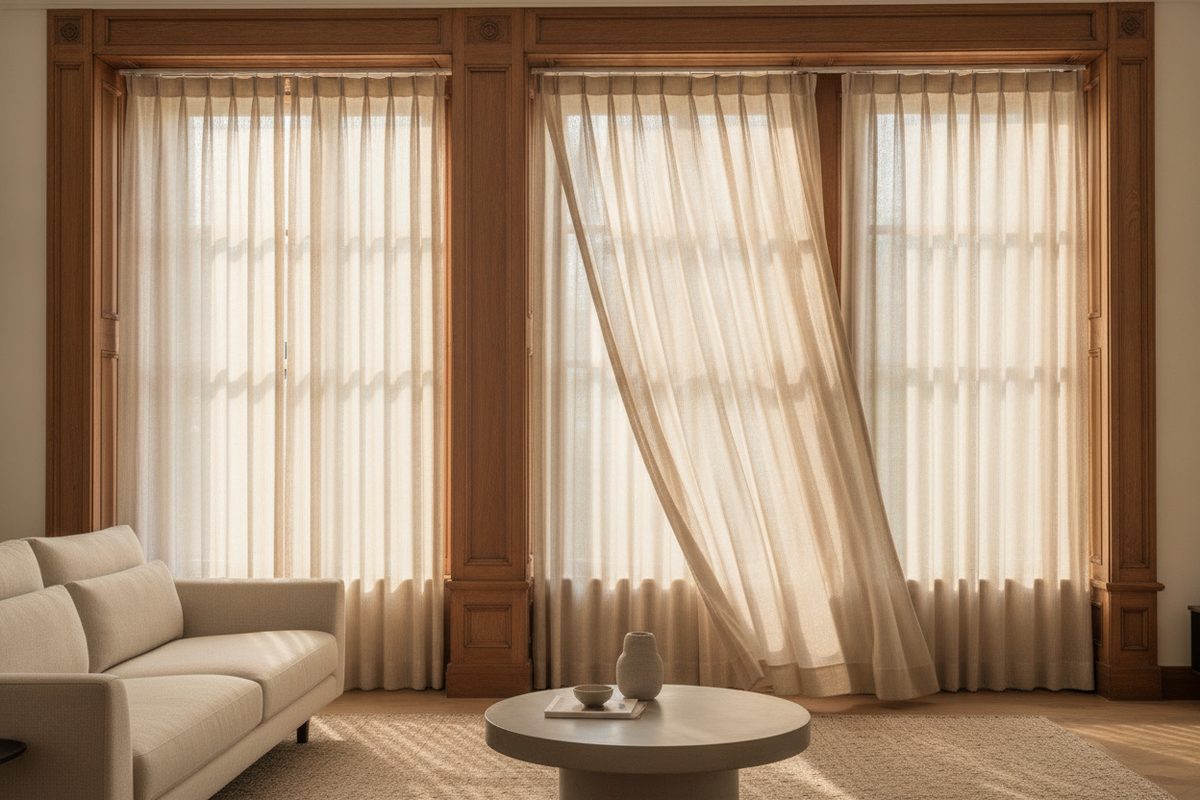 Curtains for Wood Framed Windows: Mounting Geometries, Fabric Tones, and Styling to Showcase Architectural Trim