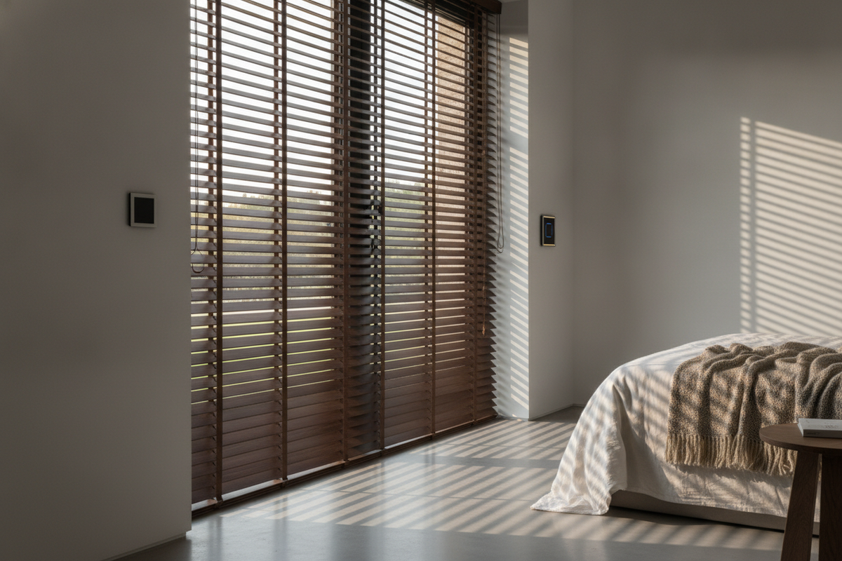 Brown Mini Blinds: Palette Integration, Slat Composition, and Architectural Light Dynamics