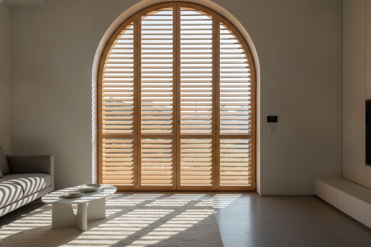 Wooden Arch Blinds for Windows: Architectural Louver Design, Measuring Frameworks, and Material Selection