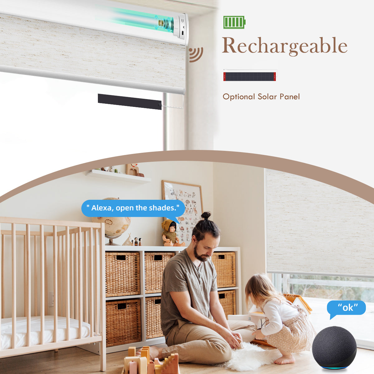 Canisteo Motorized Roller Shades | Blackout | Linen