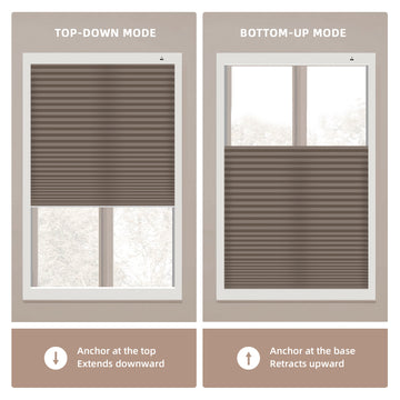 Two window top down bottom up cellular shades showing top-down and bottom-up modes with text and icons.