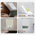 Collage of a window blind in different rooms including living room, bedroom, and bathroom.